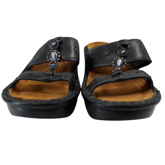 Naot Black Leather Wedge Beaded Sandals Size 36 US 6 Comfort Rhinestone - Picture 3 of 12